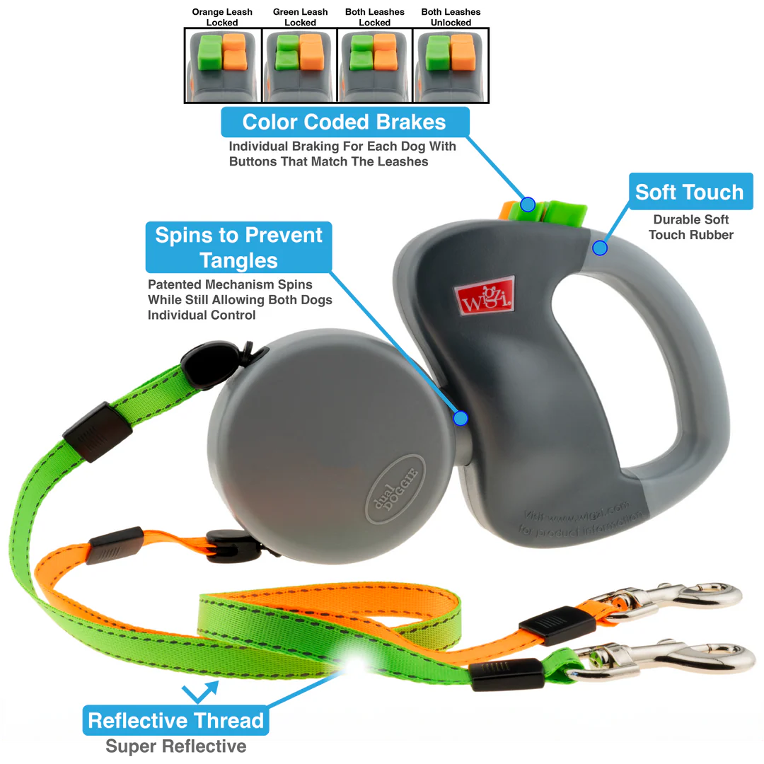 Tangle-Free Retractable Double Dog Leash with Light